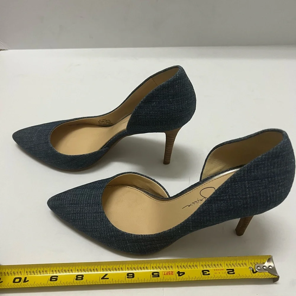 Jessica Simpson denim blue with a cork sole and  Stiletto high heels sz8.5 - Picture 11 of 11